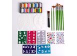 Set Di Tavolozze Di Colori Ad Acquerello, Colori Per Dipingere, Torta Professionale Per Il Viso Con 8 Pennelli + 10 Stencil + 2 Adesivi, Sicura E Atossica, Acquerellabile