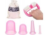 Jumada's - Coppette Per Massaggio - Set Da 4 - Spazzola Per Massaggio Inclusa - Migliora La Circolazione Sanguigna - Tonifica La Pelle - Anticellulite - Silicone - Rosa