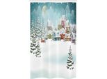 Abakuhaus Natale Tenda Da Doccia Stretta, Neve Città Vacanze Invernali, Set Decorativo Per Bagno In Tessuto Con Ganci, 120 X 180 Cm, Blu Cadetto Multicolore