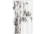 Abakuhaus Tenda Da Doccia Grigia Stretta, Foglie Di Bambù Tradizionali, Set Decorativo Per Bagno In Tessuto Con Ganci, 120 X 180 Cm, Grigio Bianco