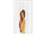 Abakuhaus Yoga Tenda Da Doccia Stretta, Cartoon Ragazza Namaste, Set Decorativo Per Bagno In Tessuto Con Ganci, 120 X 180 Cm, Multicolore
