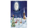 Abakuhaus Tenda Da Doccia Stretta Invernale, Babbo Natale Sulla Slitta Volante, Set Decorativo Per Bagno In Tessuto Con Ganci, 120 X 180 Cm, Multicolore
