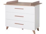 Roba Fasciatoio Ole Incl. Piano Estraibile - Fasciatoio Con 3 Cassetti Incl. Piedini E Maniglie In Legno Massiccio - Legno Bianco / Decoro Scuro