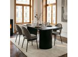 Esszimmerset GUARDA mit Tisch und 4 Stühlen, Schwarz & Grau – Esstisch 160x75cm und 4 bequeme Stoffstühle mit Cut-out Design, moderne Esszimmermöbel