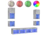 Syfax™ Mobili Tv A Muro Con Led 8Pz Grigio Cemento Legno Multistrato