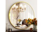 Specchio Da Bagno Rotondo, Moderno Specchio Da Trucco Da Parete Con Cornice In Alluminio Per Soggiorno, Camera Da Letto, Ingresso, 20'', Oro, 50 Cm