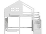 Letto A Castello, Letto A Soppalco, Lettino 90X200 Cm Con Sponda Di Protezione E Scaletta Con Contenitore, Letto Per Ragazzi, Con Finestra, Legno Massello, Bianco