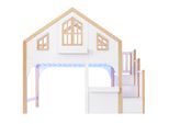 Letto A Castello, Letto A Soppalco, Lettino Per Bambini, Letto In Legno, Letto A Forma Di Casetta 90X200 Cm Con Led E Scaletta Con Contenitore, Forma Finestra