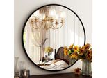 Specchio Da Bagno Rotondo, Moderno Specchio Da Trucco Da Parete Con Cornice In Alluminio Per Soggiorno, Camera Da Letto, Ingresso, 24'', Nero, 61 Cm
