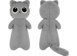 Gatto Di Peluche, 70 Cm - Morbido Gatto Mascotte Grigio Con Grandi Occhi