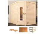 Sauna WEKA Turku Eck 1, beige (natur), ohne Ofen, (ohne Ofen), Saunen, ohne Ofen