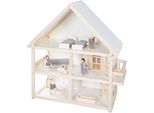 Puppenhaus ROBA, beige (natur, weiß), Puppenhäuser, KinderB:70cm H:74cm T:30cm, Puppenhaus, mit 4 Puppen und 24 Einrichtungsteilen, B:70cm H:74cm T:30cm