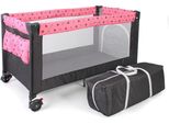 Baby-Reisebett CHIC4BABY Luxus, Sternchen grau, Baby, Gr. Liegefläche B/L: 60cm x 120cm, kein Härtegrad, schwarz (schwarz, pink), Textil, Babybetten Baby-Reisebett