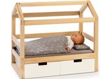 Puppenbett MUSTERKIND Puppen-Hausbett Viola, natur/weiß, grau (natur, weiß, grau), Puppenmöbel, KinderB:31cm H:50cm T:55cm, Holz, Puppenbett, aus Holz, B:31cm H:50cm T:55cm