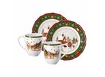 Geschirr-Set HUTSCHENREUTHER Geschirr-Set Happy Wintertime 4er Set weiß-grün, bunt (weiß, grün), 4 tlg., Porzellan, Geschirr-Sets, Geschirr-Set