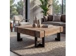 Tavolino HWC-A15, Tavolo Da Salotto, Legno Di Abete Massiccio Rustico Mvg ~ Colore Naturale 90X90Cm