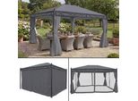 Pergola Cadiz, Padiglione Da Giardino, Struttura Robusta Da 7 Cm Con Parete Laterale + Zanzariera ~ Grigio 4X3M