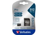 Verbatim Microsdxc Pro 512GB Class 10 UHS-I Incl Adapter