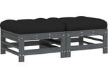Sgabello Da Giardino Con Cuscino 2 Pz. Legno Di Pino Massiccio Grigio