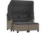 Vidaxl Divano Da Giardino A 2 Posti Con Tetto E Sgabelli In Poly Rattan Grigio