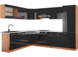 Vicco Cucina Angolare Completa R-Line, 227 X 287 Cm , Pt Marmo, Antracite Lucido/Oro Power Oak