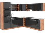 Vicco Cucina Angolare Completa R-Line, 237 X 247 Cm , Pt Marmo, Antracite Lucido/Oro Power Oak