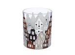 Gilde Windlicht, Zylindrisch, "Stadtlichter"", Hausmotiv, Glas, Braun, Ve 8, H. 12,5 Cm, D. 10 Cm"