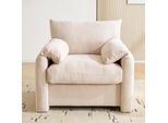 Abrihome Poltrona Classica Reclinabile, Divano Singolo In Tessuto Ciniglia, Beige