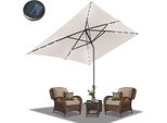 Ombrellone Tolletour Ø300X200Cm Con Led, Protezione Uv, Manovella - Beige, Ombrellone A Sbalzo Ripiegabile Di 30° Su Entrambi I Lati Ombrellone Rettangolare Per Balcone