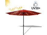 Ombrellone Jayseuw Ombrellone A Braccio Laterale 350 Cm Con Led Solare, Protezione Uv, Manovella - Rosso - Ombrellone Da Giardino Ombrellone Da Mercato Ombrellone Con Manovella