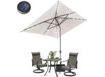 Ombrellone Aopunly Ø300X200Cm Con Led, Protezione Uv, Manovella - Beige, Ombrellone A Sbalzo Pieghevole Di 30° Su Entrambi I Lati Ombrellone Rettangolare Per Balcone