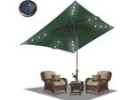Ombrellone Tolletour Ø210X140Cm Con Led, Protezione Uv, Manovella - Verde, Ombrellone A Sbalzo Pieghevole Di 30° Su Entrambi I Lati Ombrellone Rettangolare Da Balcone