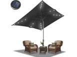Ombrellone Tolletour Ø210X140Cm Con Led, Protezione Uv, Manovella - Grigio, Ombrellone A Sbalzo Ripiegabile Di 30° Su Entrambi I Lati Ombrellone Rettangolare Per Balcone