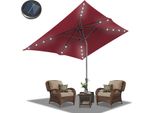 Ombrellone Tolletour Ø210X140Cm Con Led, Protezione Uv, Manovella - Rosso, Ombrellone A Sbalzo Pieghevole Di 30° Su Entrambi I Lati Ombrellone Da Balcone Rettangolare