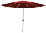 Ombrellone Clanmacy Ombrellone A Braccio Laterale 350 Cm Con Led Solare, Protezione Uv, Manovella - Rosso - Ombrellone Da Giardino Ombrellone Da Mercato Ombrellone Con Manovella