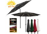 Tolletour Ombrellone Ø2,7M Incl. Led Ombrellone Da Giardino Girevole A 360° Ombrellone A Sbalzo Ombrellone Da Spiaggia - Con Led - Grigio