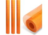 Tolletour 3 Rotoli Di Tessuto Di Rinforzo 160G/M² 4X4Mm Tessuto Per Intonaco Tessuto In Fibra Di Vetro Arancione 150M²
