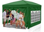 Tolletour Gazebo Pieghevole 3 X 3 M Gazebo Pieghevole Da Giardino, Protezione Uv 50+ Gazebo E Tendoni Per Feste Con 4 Lati Verde