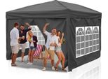 Tolletour Gazebo Pieghevole 3 X 3 M Gazebo Pieghevole Da Giardino, Protezione Uv 50+ Gazebo E Tende Per Feste Con 4 Lati Grigio