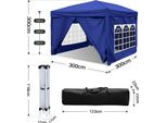 Tolletour Gazebo Pieghevole, Gazebo Con 4 Pareti Laterali, Gazebo Per Feste Con Protezione Uv, Gazebo Pieghevole 3X3M Con 4 Pareti Blu