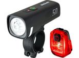 Set Di Luci Sigma Sport Aura 50 & Hiro 10 - Luce Anteriore 50 Lux (Sensore Automatico, 9 H/28 H), Luce Posteriore 500 M Di Visibilità, USB-C, IP44, Stvzo