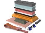 Set Di Pietre Abrasive - Affilacoltelli - Grana 400/1000 E 3000/8000 - Pietra Ad Acqua Bifacciale - Base Antiscivolo - Kit A - Grigio Chiaro