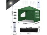 Izrielar Gazebo 3X3 M Gazebo Pieghevole Con 4 Pareti Laterali Borsa Impermeabile Protezione Uv 50+ Gazebo Da Giardino Pop-Up Tenda Da Giardino Tenda Da Festa Verde