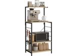 Scaffale Da Cucina - Scaffale Per Microonde/Baker's Rack - 4 Ripiani E 4 Ganci - Pannello Truciolare E1 + Tubo D'acciaio - Scaffale Verticale - 60 X 123 X 40 Cm - Rovere Chiaro E Nero