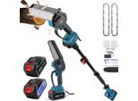 Potatore A Batteria 2 In 1 - Mini Motosega Con Asta Telescopica - Lama Da 15 Cm - Batteria Inclusa - Spina Ue Da 220 V - Blu