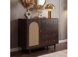 Comò HWC-P52, Armadio Credenza Highboard, Cassetti Vani Portaoggetti, Polyrattan Mdf Melamina 95X100X40 Cm ~ Effetto Noce