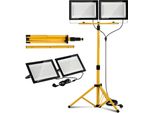 Izrielar Faretto Da Cantiere A Led, 2X200W Faretto 6500K Bianco Freddo, Faretto Proiettore Con Treppiede E Cavo Da 3 M Con Spina Lampada Da Lavoro Per Garage E Cantieri