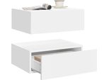 Comodino Da Parete - Comodino - Sospeso - Con Cassetto - Legno Massello - 40X30X14 Cm - Set Da 2 - Nero