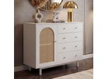 Comò HWC-P52, Armadio Credenza Highboard, Cassetti Scomparti, Polyrattan Mdf Melamina 95X100X40 Cm ~ Bianco