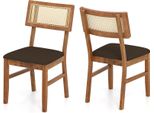 Costway Set Di 2 Sedie Da Sala Da Pranzo In Rattan, Sedie Da Cucina In Legno, Sedie Da Tavolo Da Pranzo Con Seduta Imbottita, Sedie In Legno Con Portata Fino A 180 Kg, Per Cucina, Sala Da Pranzo